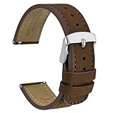 WOCCI 22mm Retro Leder Uhrenarmband für Herren und Damen, Ersatzarmband mit Silberne Schnalle (Dunkelbraun)