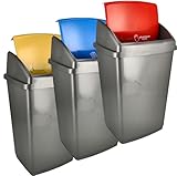 Abfalleimer Set von 3 x 50 Liter - 50L grau Sortierbehälter mit Gelb, Blau, Rot Deckel - Ideal für Abfalltrennung