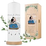 GRAVURZEILE Bedruckte Kerze - Hochzeitsauto - Personalisiert mit Namen, Datum & Wunschtext - Umfangreich anpassbares Traukerze als Hochzeitsgeschenk - Hochwertige Stumpenkerze Weiß 250/80 mm