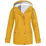 Komiseup Regenjacke Damen Lange Übergangsjacke mit Kapuze Wasserdicht Atmungsaktiv Softshelljacke Frauen Regenmantel Fleece gefütterte Funktionsjacke Winter Windbreaker Wanderjacke Outdoorjacke 19