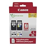 Canon Tintenpatronen & Papier-Multipack - PG-540/CL-541XL Original Druckerpatronen 2er Pack (1 x Schwarz, 1 x Farbe) & 4x6 Fotopapier (50 Blatt)