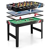 COSTWAY Multi Spieltisch, 4-in-1 Tischkicker mit Billard, Airhockey, Tischtennis, multifunktionstisch Tischfußball Zubehör, für Heimspielzimmer, Partybars