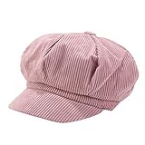 Sannysis Schirmmütze Einfacher Stil Vintage Baskenmütze Damen Bakerboy Mütze Cord Kappe Sommer Herbst Ballonmütze Barett Cap Pink