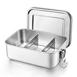 Onader Brotdose mit Fächern, Edelstahl Lunchbox Bento Box Für Kinder Erwachsene, Brotzeitdose mit Abnehmbar Trennwand Für Picknick, Schule and Unterwegs, Auslaufsicher & Spülmaschinenfest - 850ml