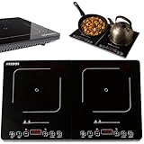 Arebos Doppel-Induktionskochplatte 3500W | 2 Kochzonen mit Touch-Display & Timer | Induktionskochfeld tragbar für Camping, Outdoor & Küche | Überhitzungsschutz | Energieeffizient
