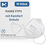 10 FFP3 Mund- und Nasenschutz Maske mit EC Zertifizierung, 5 lagige Maske ohne Ventil, Staub- und Partikelschutzmaske, medizinische Schutzmaske mit hoher BFE-Filtereffizienz ≥ 99, 10 Stück