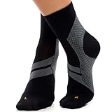 ZaTech Plantarfasziitis Socken, Sport Kompressionsstrümpfe, Kompression Socken, unterstützt Ferse, Knöchel und Fußgewölbe, für bessere Durchblutung, reduziert Fußschwellungen (Schwarz/Grau, L, 41-43)