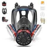 GQFOWE Vollgesichts Gasmaske - Atemschutzmaske mit 40mm Aktivkohlefilter, 6001CN-Filtern,Handschuhe，und Ohrstopfer, Gasmaske für Gas, Staub, Sprühfarbe, Chemikalien, Schleifen, Partikel