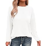 Damen-Strick-Top, leicht, lässig, langärmelig, Rundhalsausschnitt, lockerer Strickpullover, weiß, XS