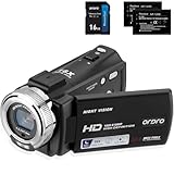 ORDRO Camcorder Nachtsicht Videokamera YouTube Vlogging Kamera Recorder FHD 1080P 15FPS 30MP 3,0 Zoll 270 Grad Drehung LCD 16X Digital Zoom Camcorder mit 2 Batterien und 16 GB SD-Karte