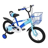 ACROSSPART 14 Zoll Kinderfahrrad, Jungen und Mädchen Fahrrad Kinder mit Stützräder und Korb, Kinderfahrrad ab 3 Jahre mit Duales Bremssystem, Höhenverstellbarer Lenker und Sitz (Blau)