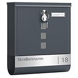 SONGMICS Briefkasten personalisiert, mit Namensschild, Hausnummernschild, Postkasten, Zeitungsfach, Sichtfenster, Schloss, modern, 10 x 30,8 x 33,8 cm, anthrazit GMB082G01