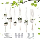 Teksome Makramee Pflanzenhänger,6er Set Decken Blumenampel Halterung | Hängende Pflanzenampel Für Wohnzimmer Schlafzimmer Küche Balkon Terrasse und Patio