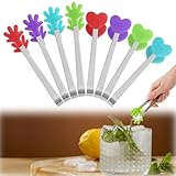 8 Stück Zuckerzange Klein, Gebäckzange mit Lustigen Silikon Händen und Herzdesign, Mini Edelstahl Eiswürfelzange, Zangen Candybar Beste Küchenhelfer für BBQ, Eiswürfel, Salat(4 Farben)