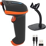 Tera Barcode Scanner 1D 2D QR Wireless Kabellos 2,4 GHz + Wired USB 2,0 Kabelgebunden Handscanner Barcodelesegerät mit Ständer Halterung 5 Mil Auflösung 100m Reichweite, D5100