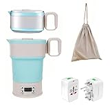 Mini-Falt-Wasserkocher, 800 ml, Heizflasche mit Silikonstruktur for schnelles Aufkochen, ideal for Studentenwohnheime und Camping, tragbare Reise-Wasserflasche(Blue)