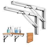 Klappkonsole Schwerlast 300MM, LYCXAMES 2 Stück Edelstahl Wandhalter Tisch Klappregalhalterungen Bücherregal Regal Klammern Klappträger für Bänke und Regale Platzsparende DIY Halterung