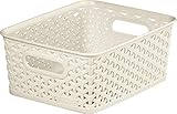 Curver My Style Aufbewahrungskorb in Rattan-Optik für Küche, Wohnzimmer, Badezimmer, Schlafzimmer, mittelgroß, rechteckig, 13 Liter, Vintage-Cremeweiß