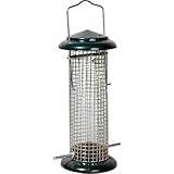 dobar® 11513 Kompakte Vogelfuttersäule mit Anflugstangen - Wildvogelfutterspender für Nüsse - Vogelfutterstation Metall - Futterspender für Vögel in Garten/Terrasse/Balkon - Ø 9,5 x 23 cm - Grün