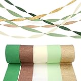 Krepppapier 5 Rollen 125m Olivgrün Grasgrün Gold Dunkelbraun Beige Kreppband Satz, Partydekorationen Creppapier, Krepp Papier Party Crepe Streamer für Geburtstag Hochzeit Osterdekorationen Gartenparty