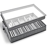 Cyiecw Besteckkasten mit Deckel, Tragbar Besteckaufbewahrung Besteckeinsatz, Besteckbox mit 5 Verstellbaren Fächern, Besteck Organizer für Messer, Gabel und Löffel (42,5 x 29,5 x 8cm)