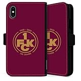 Klapphülle kompatibel mit Apple iPhone X Handyhülle aus Kunst Leder schwarz Flip Case 1. FC Kaiserslautern 1. FCK 125 Jahre