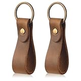 Dokeno Schlüsselanhänger Echtleder, 2Pcs Hochwertige Schlüsselanhänger Leder mit Metallschnalle, Schlüsselring für Auto für Damen Herren, Schlicht Modisch und Leicht (Braun)