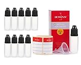 Octopus 10 x 10 ml Liquidflaschen mit Trichter + Etiketten, z.B. für Augentropfen, Plastikflaschen aus PE LDPE, Dosierflaschen, Tropfflaschen bzw. Quetschflaschen + schwarze Deckel