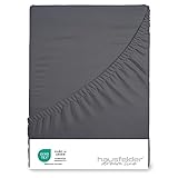 Hausfelder® Premium Boxspringbett Spannbettlaken 140x200cm bis 160x200cm - 100% Jersey Baumwolle Bettlaken, Oeko-TEX Made in Green, bis 40cm Boxspring-Matratzenhöhe, Anthrazit-Schwarz