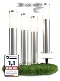 MATO 4x Wegeleuchten Außen mit Erdspieß - E27 Fassung, Höhe 50 cm - Outdoor Pollerleuchte aus Edelstahl IP44 - Wegleuchte, Sockelleuchte, Standleuchte, Gehwegleuchten Außen, Wegbeleuchtung