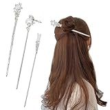 BRDXOOL 3-teiliges Set Damen Haarnadeln Elegante Sterne und Mond Haarschmuck Langes Haar Einfache Lockenstäbe Retro Metall Silber Haardesign Mädchen und Frauen Geschenke (Schwarze Geschenkbox)
