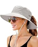 FURTALK Sonnenhut für Damen UPF 50+ Faltbare breite Krempe UV-Schutz Verstellbarer Kinnriemen Pferdeschwanz Loch Sommer Eimer Hut