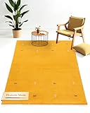 carpetfine Wollteppich Gabbeh Uni Gelb 80x150 cm | Moderner Teppich für Wohn- und Schlafzimmer