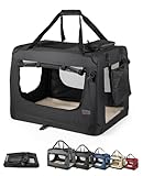 lionto Hundetransportbox faltbar für Reise & Auto, 50x34x36 cm, stabile Transportbox mit Tragegriffen & Decke für Katzen & Hunde bis 10 kg, robuste Hundebox aus Stoff für klein & groß, schwarz
