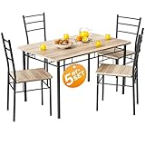 Casaria® Esstisch mit 4 Stühlen Holz 5-tlg Set Metall 110x70cm Industrial Modern Esszimmer Küche Stühle Tisch Möbel Essgruppe Sitzgruppe Leo Eiche hell