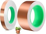 Lostwry Kupferband Gegen Schnecken, 2 Rollen Kupferband Selbstklebend Doppelseitig Leitfähig Kupferfolienband-Schneckenband Schneckenschutz für Erdung, Löten und Schneckenabwehr (40mmx20m+10mmx20m)
