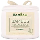 Kissenbezug Weiß 2er Set | Kissenbezug 40x80 cm | Bambus Kissenbezug | Kühlendes Kopfkissen | Weiche Bettwäsche | Allergiker Kissenbezug | Anti Milben Bezug Kissen | Sommer Winter Bettwäsche | Bambaw