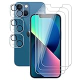 (3 + 3) für iPhone 13 Mini (5,4 Zoll) (3 Stück) (3 Stück) Displayschutzfolie aus gehärtetem Glas und (3 Stück) Kameralinsenschutz [Blitz nicht beeinträchtigt], Härtegrad 9H, kratzfest, HD-klar
