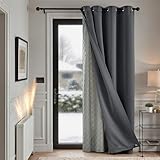 TOPICK Thermovorhang Kälteschutz Gardinen Wohnzimmer blickdicht mit Ösen Türvorhang Verdunklungsvorhänge Schlafzimmer Curtains H214xB132 cm doppelten Vorhänge mit abnehmbare Schicht Dunkelgrau 1 Stück