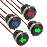 EPLZON 4 Stück 12mm Wasserdichte Signalleuchte LED Kontrollleuchte, DC 12V/24V LED Metall Kontrollleuchte mit 150 mm Kabel für Motorräder Autos LKW Traktoren RV ATV