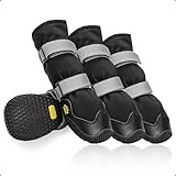 Anti-Rutsch Hundeschuhe mit reflektierenden Riemen wasserdicht, verschleißfeste Leder Gummisohle Hundeschuhe Pfotenschutz fürkleine, mittlere und große Hunde 4 Stück(Größe L, Schwarz)