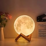 CPROSP Mond Lampe 15cm 3d Druck mit EU Stecker, Mondlampe Kugel, Lunalamp mit Fernbedienung, Moonlight Lampe Dimmbar, Mondlicht RGB-16 Farbewechsel