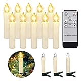 ZIYOUDOLI 10er LED Weihnachtskerzen mit Fernbedienung Timer Dimmbar, Christbaumkerzen Kabellose Weihnachtsbaumkerzen für Weihnachtsbaum Weihnachtsdeko Hochzeit (Warmweiß 10)