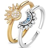 Sonne Mond Ring Verstellbar,Ringe Frauen Gold,Ring Set Gold Damen Ringe Silber 925,Matching Rings Freundschaftsringe Sonne und Mond Ring,Sun and Moon Ringe für Paare Muttertaggeschenk für Frauen