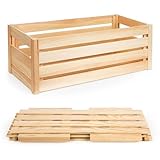 PINEEA Klappkiste aus Holz - Holzkiste Groß - Obstkiste Holz – Dekokiste 69 x 29,5 x 23,5 Werkzeuglose Montage – Platzsparend - Ideal für Transport und Lagerung - Mit Tragegriffen für Tragen