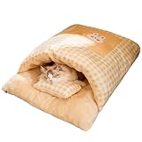 Nudorpn Bett Für Katzen,Schlafsack Kuschelhöhle mit Kissen | Kuschelsack Decke Matte | für Winter Tierreise und beruhigenden Komfort