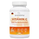 Bandini® Vitamin C 1000 mg + Zink + Bioflavonoide | 1 Tablette pro Tag | Immunsystem, Haut, Knochen, Nägel, Haare | Ascorbinsäure, Zinkpräparat mit reinem Vitamin C | 210 Tabletten