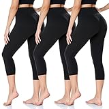 ACTINPUT Capri Leggings Damen 3/4 Caprihose High Waist Schwarz Sport Leggins Elastische Blickdicht Yogahose Sporthose Laufhose Sommer Große Größen Leggings (S-M, Schwarz)