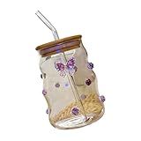 Pocoiau Glasbecher für den Heimgebrauch, Borosilikat Schmetterlingsdesign, hitzebeständig, mikrowellengeeignet, großes Fassungsvermögen, Schmetterlingsbecher