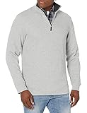 Amazon Essentials Herren Pullover mit Viertelreißverschluss, Französischer Rippstrick, Hellgrau Meliert, XL